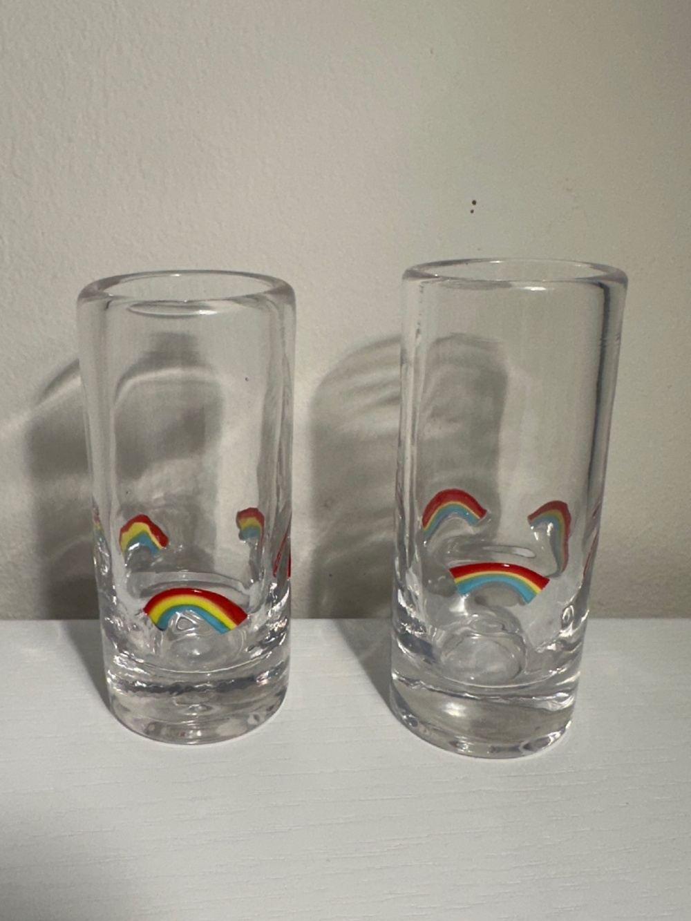 Set of 2 Anthropologie Icon Rainbow Shot Glasses Hand Blown Pride Barware